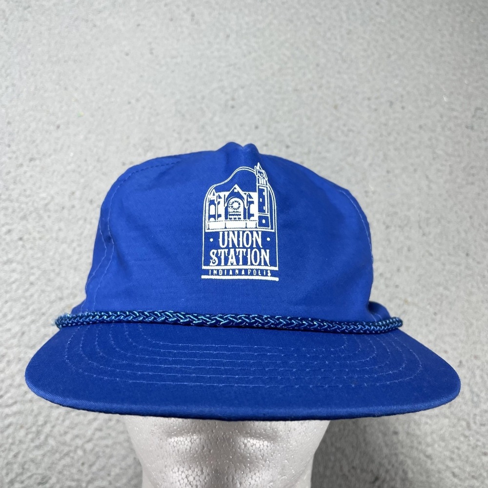 Vintage Union Station Indianapolis Hat Cap Snap Back One Size Mens Blue Rope 80s